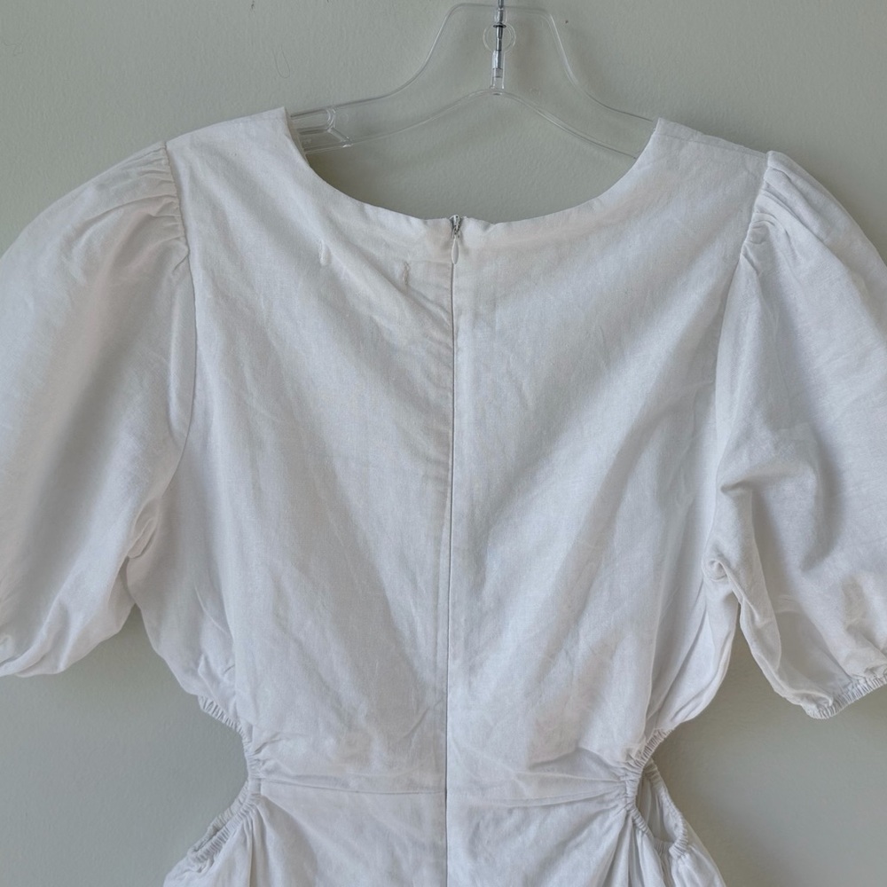 Altar'd State Size Medium White Puff Sleeve Cutout Mini Dress Linen Blend Lined - Picture 9 of 13